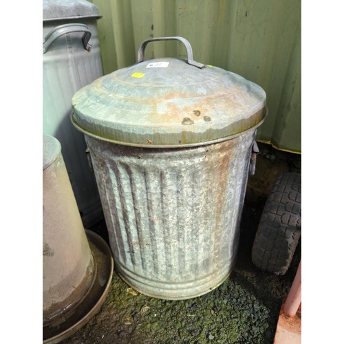 27 - Small galvanised bin with lid. Diameter - 37cm. H52cm.