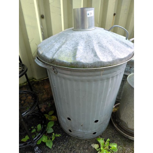 29 - Galvanised incinerator. Diameter - 47cm. H75cm.