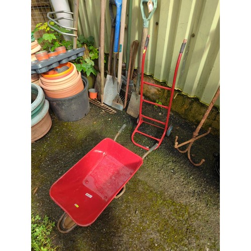 32 - Vintage, metal, child's wheelbarrow and sack trolley.