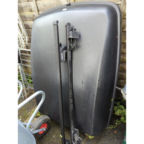 41 - Halfords roof rack and large, lockable roof box with key. 135cm by 91cm approx