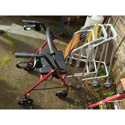 49 - Red, mobility walker + 3 zimmer frames (new).