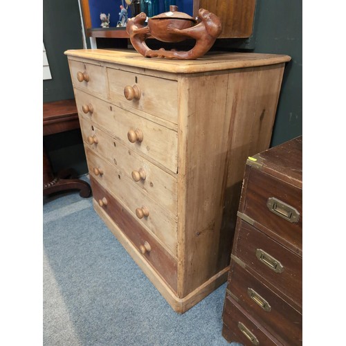 800 - Strip pine 2 over 4 chest of drawers. L116cm, D56cm, H115cm.