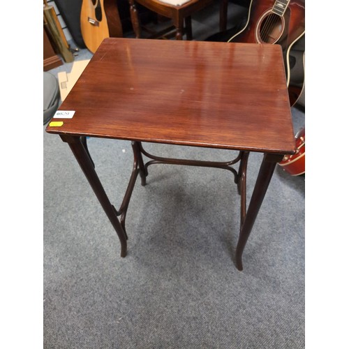 829 - Occasional table with bentwood supports. L35cm, W45cm, H68cm.