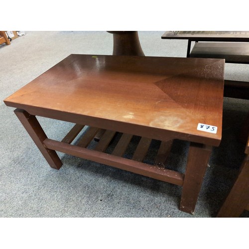 875 - Two teak coffee tables with lower slated shelves, 107x46x39cm and 65.5x40x39cm respectively