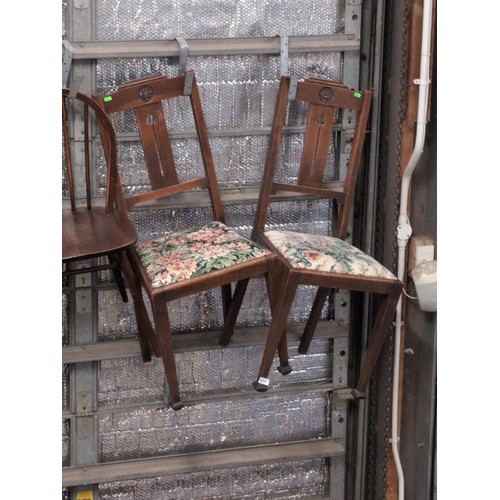 944 - Pairs of Arts & Crafts oak framed chairs