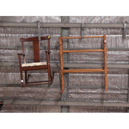 945 - Child's rocking chair & pine towel rail