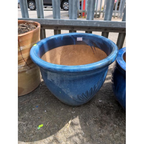 3 - Large blue glazed planter. Diameter - 48cm, H37cm.