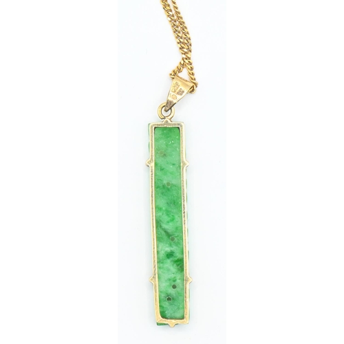 1 - Carved jade pendant claw mounted onto 9ct gold with a 9ct gold chain, pendant length 35mm, chain len... 