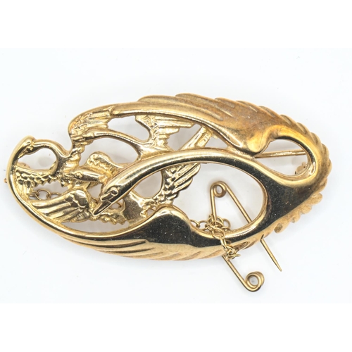 2 - 9ct gold Children of Lir swan brooch with attached safety chain, length 45mm, gross weight 10.6 gram... 