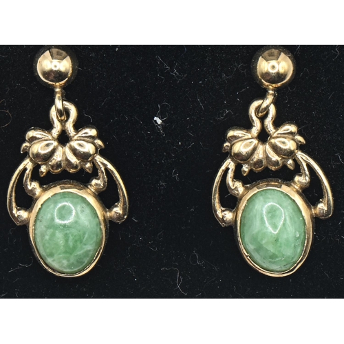 5 - Pair of 9ct gold and jade earrings, length 22mm, gross weight 2.7 grams