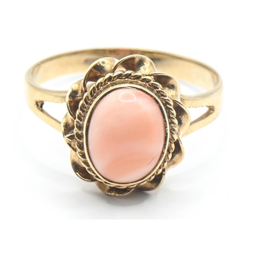 16 - 9ct gold and coral ring, size O1/2, gross weight 2.75 grams