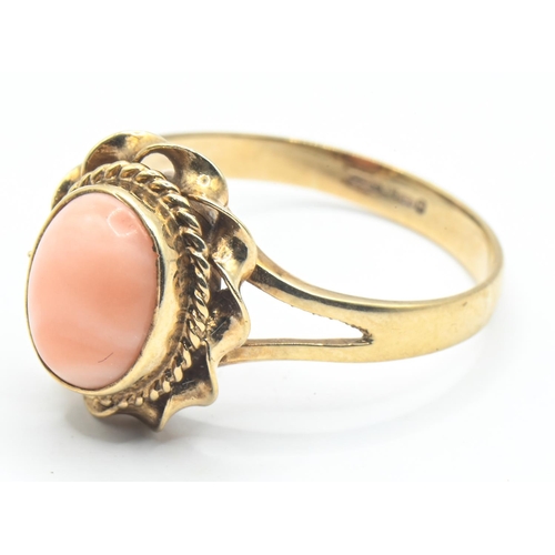 16 - 9ct gold and coral ring, size O1/2, gross weight 2.75 grams