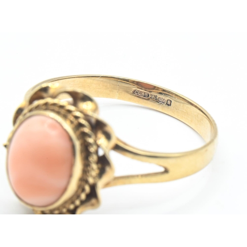 16 - 9ct gold and coral ring, size O1/2, gross weight 2.75 grams