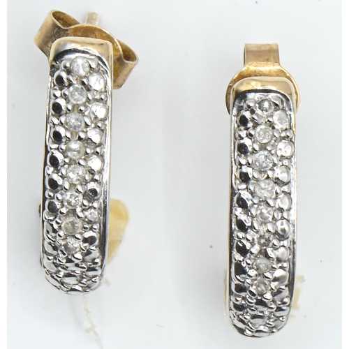 19 - Pair of 9ct gold and pavé-set diamond earrings, length 17mm, gross weight 2.28 grams