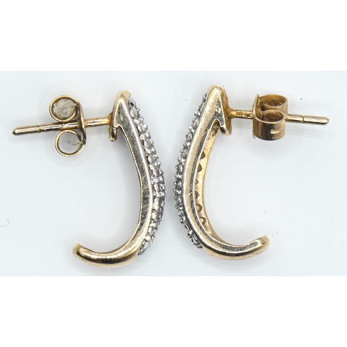 19 - Pair of 9ct gold and pavé-set diamond earrings, length 17mm, gross weight 2.28 grams