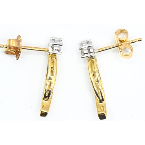 20 - Pair of 18ct gold and diamond earrings, length 18mm, gross weight 2.72 grams