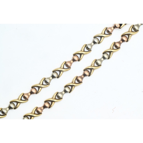 25 - 9ct brushed tri-coloured gold fancy link necklace and matching bracelet, necklace length approximate... 