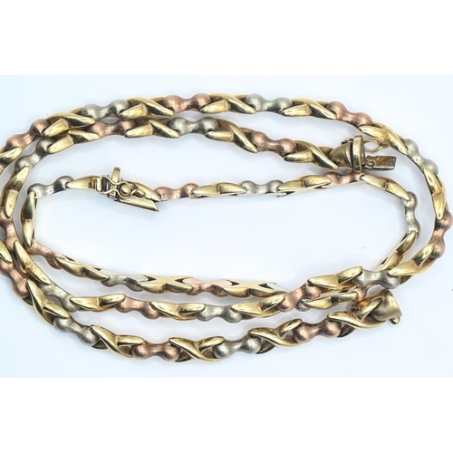 25 - 9ct brushed tri-coloured gold fancy link necklace and matching bracelet, necklace length approximate... 