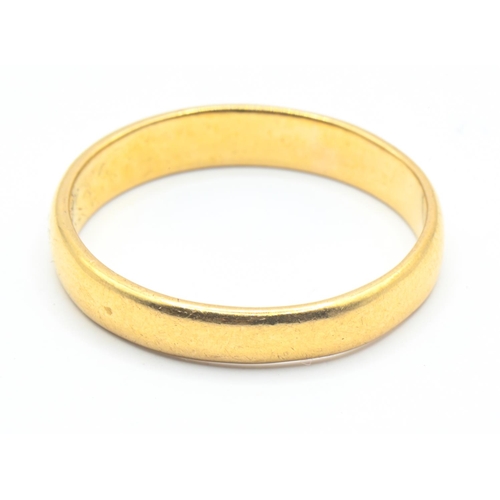 38 - 22ct gold band ring, hallmarked Birmingham 1925, size P1/2, 3.5 grams