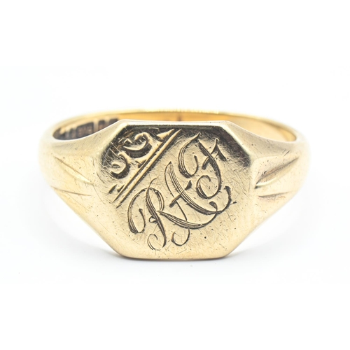 39 - 9ct gold signet ring, initialled, hallmarked Birmingham 1960,  size T1/2, 4.82 grams