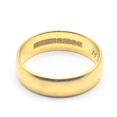 41 - 18ct gold band ring, personal dated inscription to inside of band, size K1/2, 3.82 grams