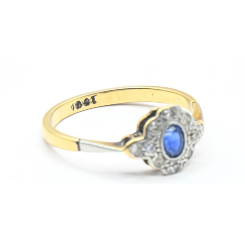 51 - 18ct gold, sapphire and diamond cluster ring, stamped 18ct, size M, gross weight 2.22 grams