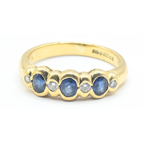 52 - 18ct gold, sapphire and diamond ring, size M, gross weight 4 grams