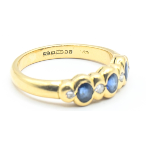 52 - 18ct gold, sapphire and diamond ring, size M, gross weight 4 grams