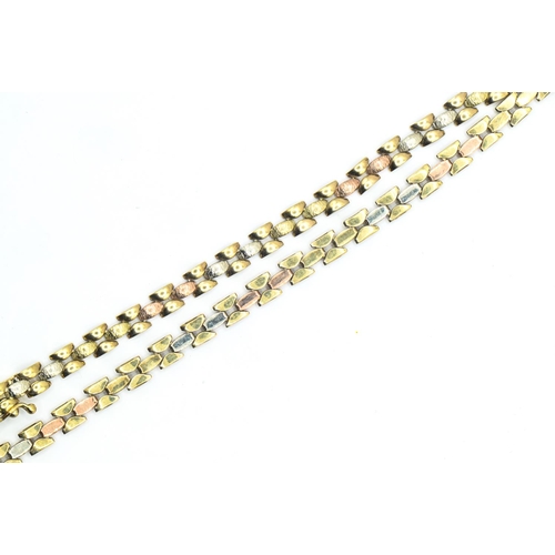 55 - 9ct gold tri-colour gold necklace, length 410mm, 13.2 grams