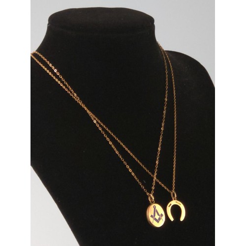 60 - 9ct gold horseshoe pendant with 9ct gold chain, length 400mm, gross weight 2.41 grams, together with... 