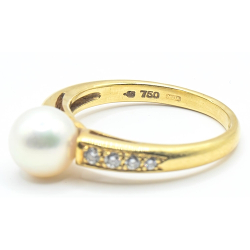 63 - Mikimoto 18ct gold, Akoya pearl and diamond ring, the cultured pearl measuring approximately 7.6mm d... 