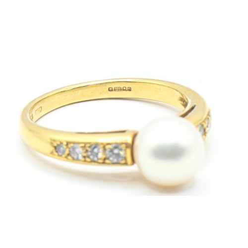 63 - Mikimoto 18ct gold, Akoya pearl and diamond ring, the cultured pearl measuring approximately 7.6mm d... 