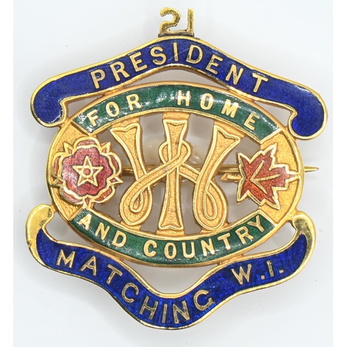 66 - 18ct gold and enamel Women's Institute president's badge, '21 President Matching W.I. For Home And C... 