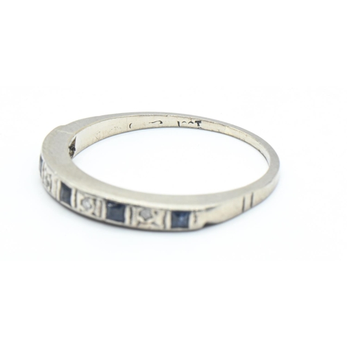 87 - 18ct white gold, diamond and sapphire half hoop ring, stamped 18ct, size M, gross weight 2.29 grams