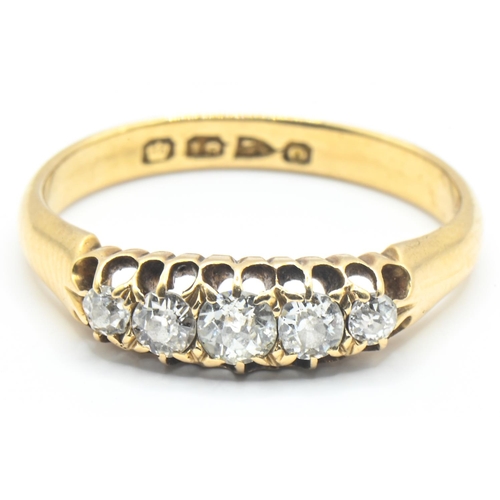 88 - Late Victorian 18ct gold five stone diamond ring, hallmarked Chester 1897, size N1/2, gross weight 3... 