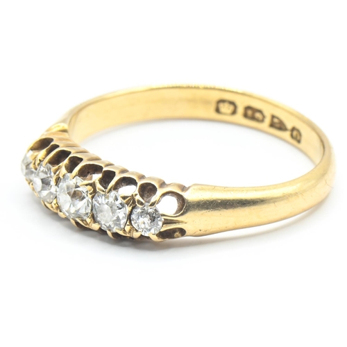 88 - Late Victorian 18ct gold five stone diamond ring, hallmarked Chester 1897, size N1/2, gross weight 3... 