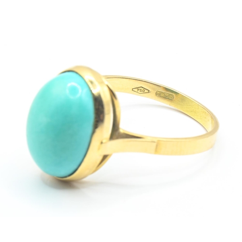 93 - 18ct gold and turquoise ring, size P, gross weight 4.6 grams