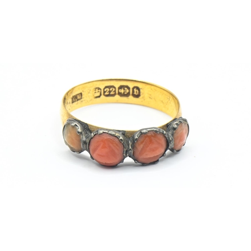 94 - Late Victorian 22ct gold and coral ring, hallmarked Birmingham 1895, size O1/2, gross weight 3.29 gr... 