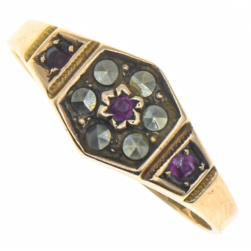 95 - Late Victorian 15ct gold, pink stone and marcasite ring, hallmarked Chester 1887, size N, gross weig... 