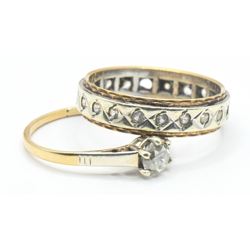 96 - Two rings, including: a yellow metal and diamond solitaire ring, metal tested as 9ct gold, size L1/2... 