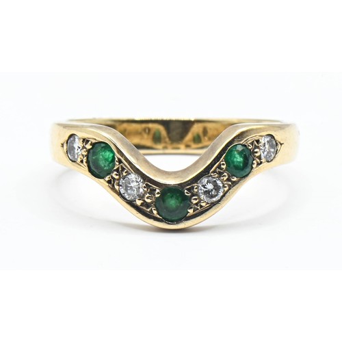 97 - Emerald and diamond ring pavé set in yellow metal, size K, gross weight 2.55 grams