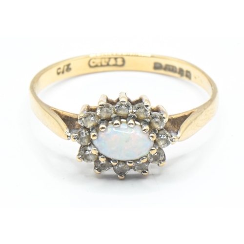 101 - 9ct gold, opal and CZ cluster ring, size P1/2, gross weight 1.69 grams