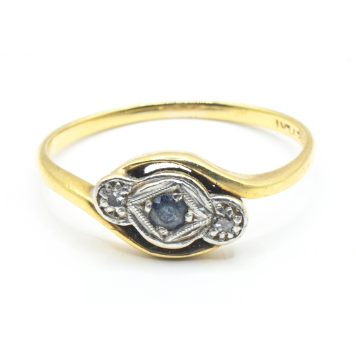 102 - 18ct gold, platinum, sapphire and diamond ring, size M1/2, gross weight 2.22 grams