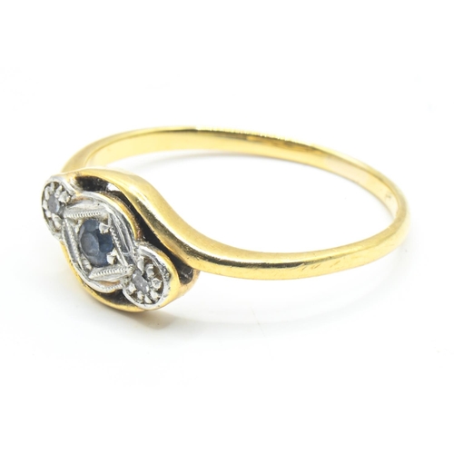 102 - 18ct gold, platinum, sapphire and diamond ring, size M1/2, gross weight 2.22 grams