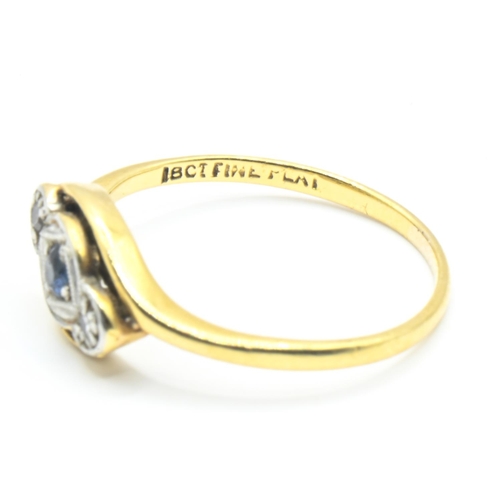 102 - 18ct gold, platinum, sapphire and diamond ring, size M1/2, gross weight 2.22 grams