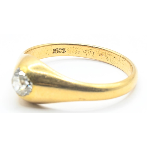 104 - 18ct gold and solitaire gypsy-set diamond ring, stamped 18ct, size W, gross weight 6.07 grams