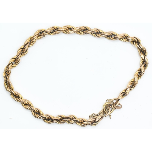 127 - 9ct gold rope twist bracelet, with safety chain, 5 grams