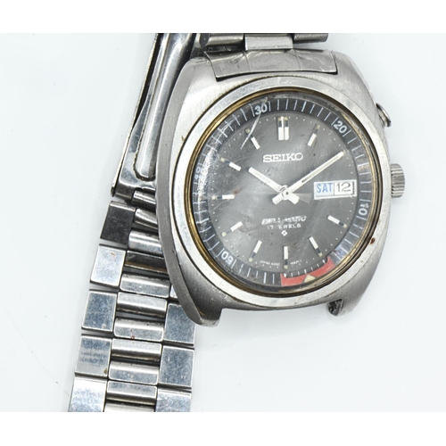 242 - Gents 1970s Seiko Bell-Matic stainless steel automatic wristwatch, grey dial, baton markers, with da... 