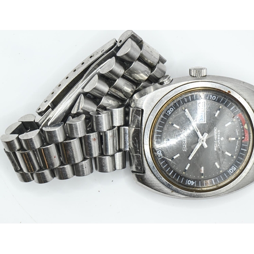 242 - Gents 1970s Seiko Bell-Matic stainless steel automatic wristwatch, grey dial, baton markers, with da... 