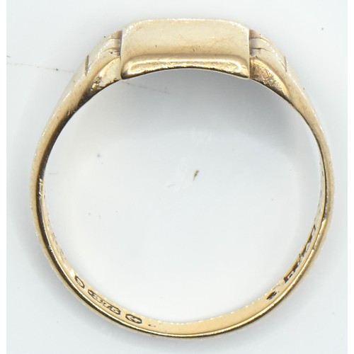 42 - 9ct gold signet ring, uninitialled, size O, 3.38 grams